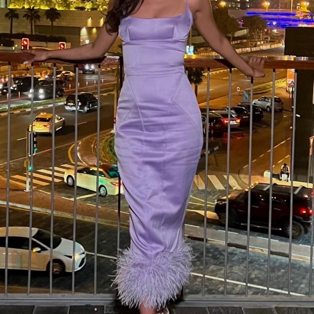 House of CB Lavender Feather Trim Dress